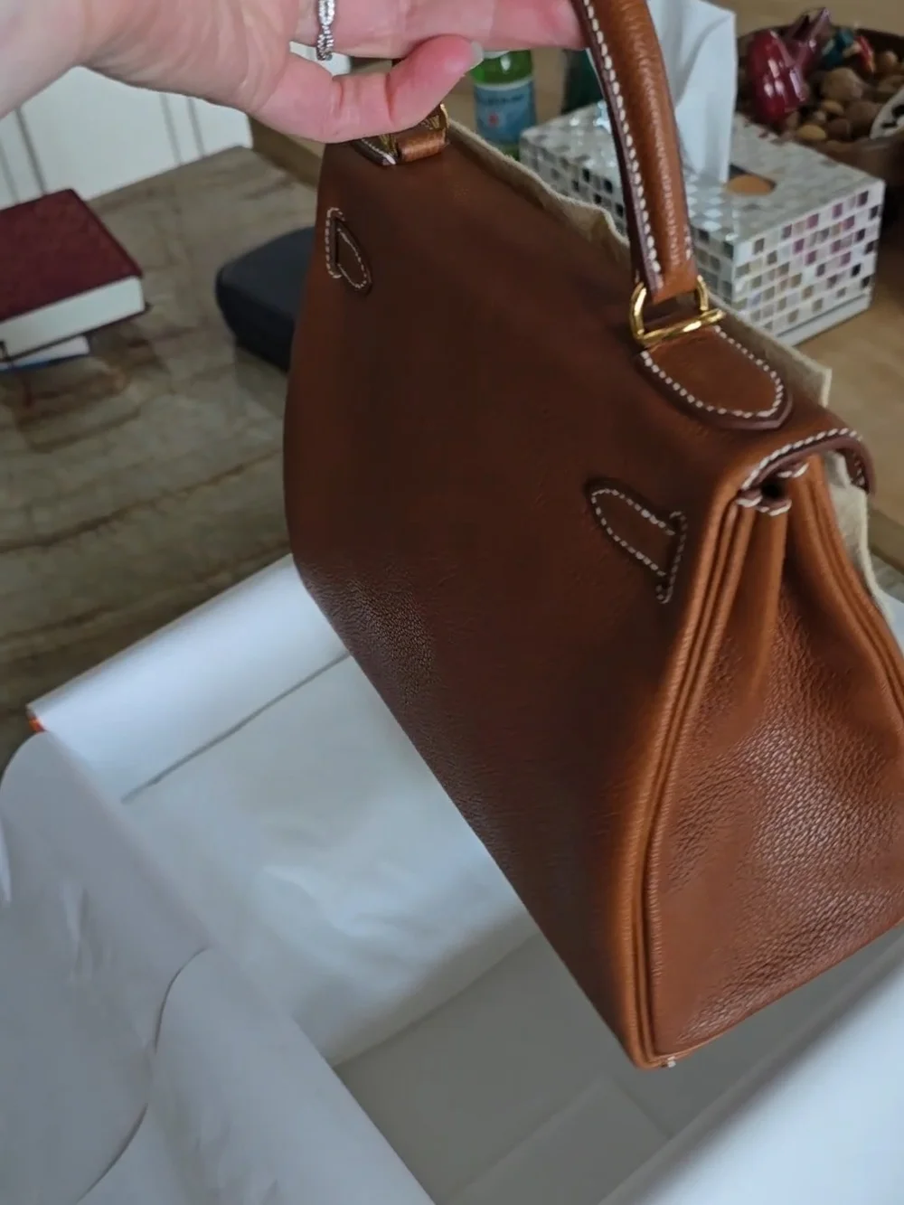 Brand New, In The Box Hermes Kelly 28 In Barenia with Gold Hardware